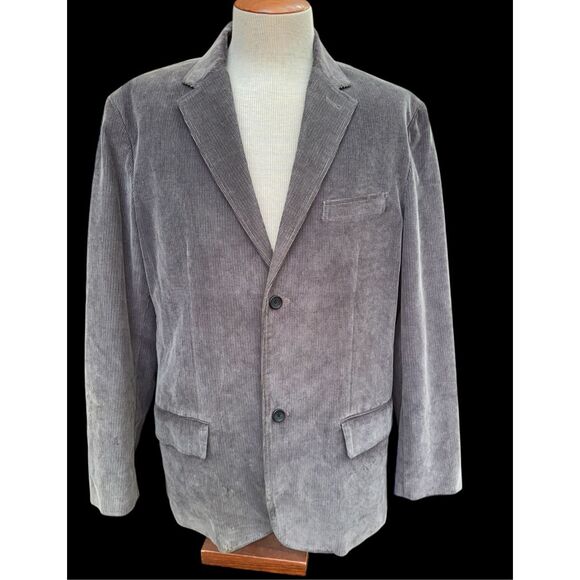 Old Navy Corduroy Blazer 2-Button Gray Sz. XL Plaid Lining - Picture 2 of 12